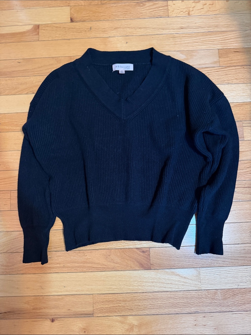 Philosophy Black V-Neck Ribbed Women's Sweater